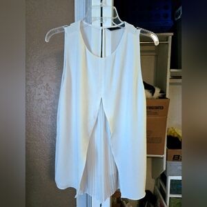 Zara White Sleeveless Draped Front Blouse